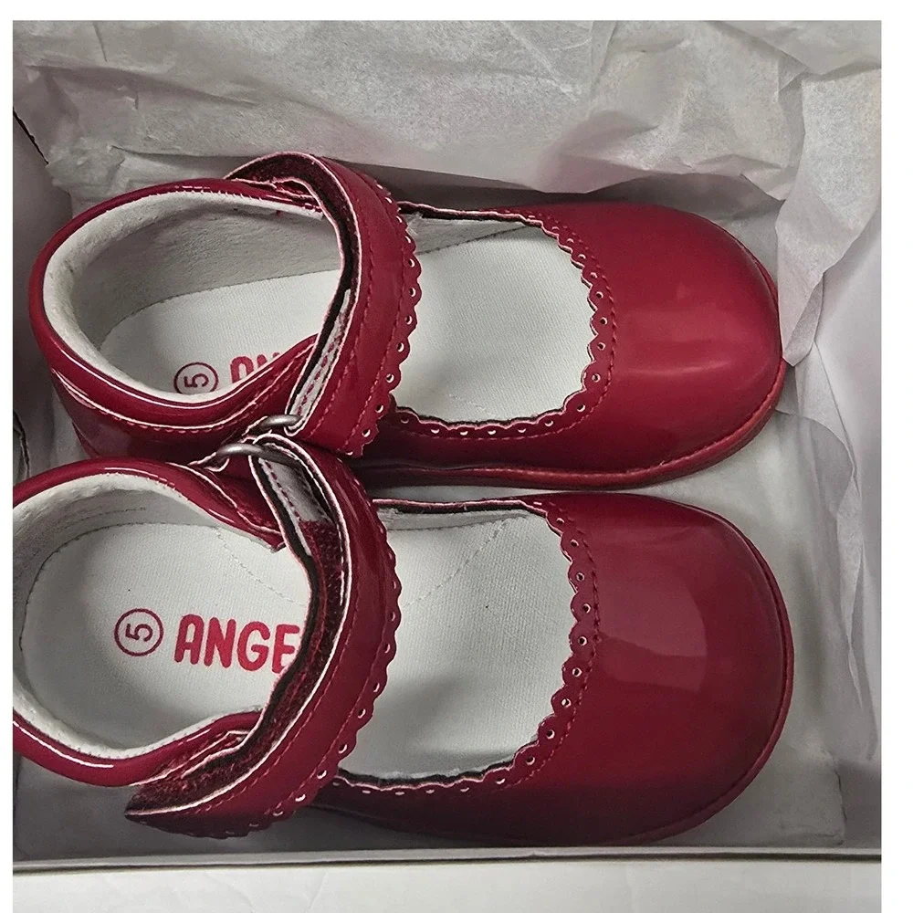 Angel Baby Red Patent Leather Scalloped Mary Jane Shoes Toddler Size 5 NWT